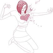 Dibujos - primer plano, de, un, mujer joven, con, ella, pelo, soplar en