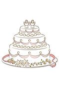 Drawing of Wedding cake with angel shaped decoration, front view